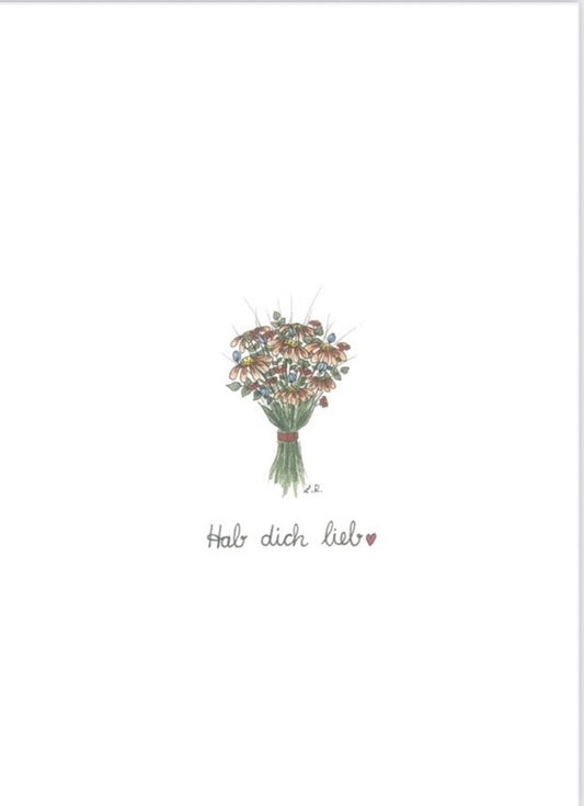 Hab dich lieb - Grußkarte rot/hellblau