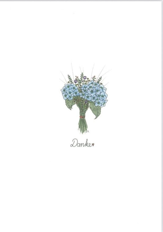 Danke - Grußkarte blaue Hortensie