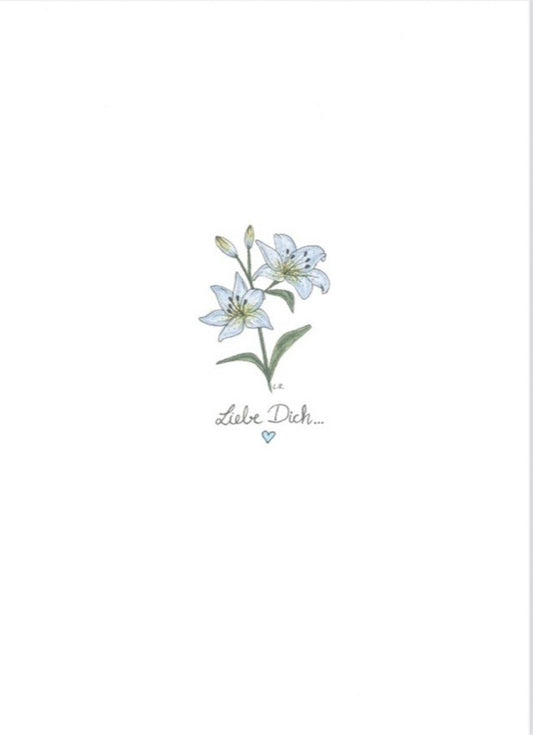 Liebe Dich - Grußkarte blaue Inkalilie