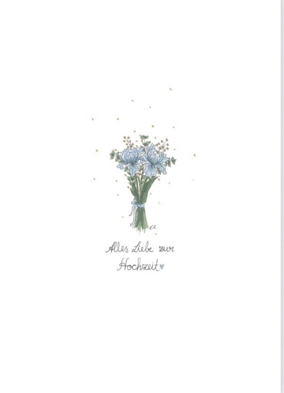 Alles Liebe zur Hochzeit - Grußkarte blau/gold