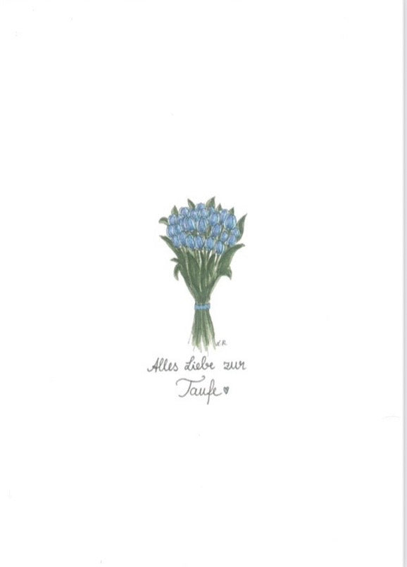 Alles Liebe zur Taufe - Grußkarte blaue Tulpen